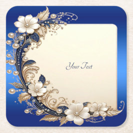 Blauw Witte Bloem Versiering Papieren Coaster Kartonnen Onderzetters