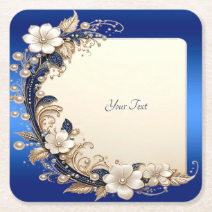 Blauw Witte Bloem Versiering Papieren Coaster Kartonnen Onderzetters