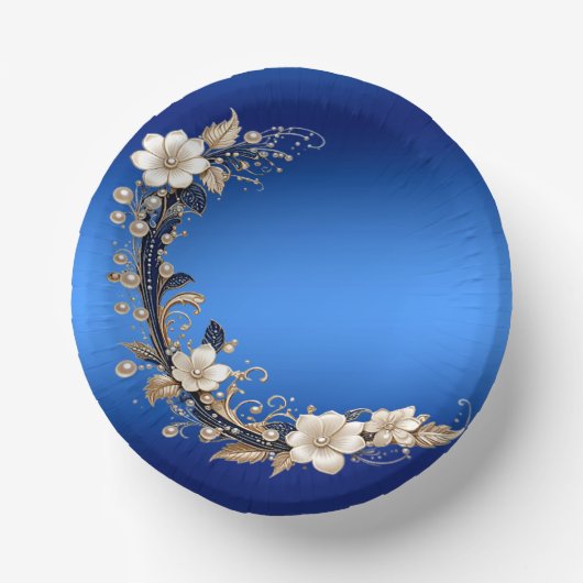 Blauw Witte Bloem Versiering Papieren Kommen (Voorkant)