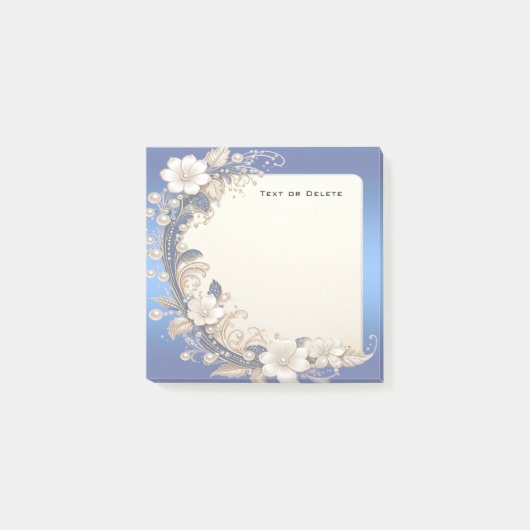 Blauw Witte Bloem Versiering Post it Notities Post-it® Notes (Voorkant)