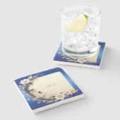 Blauw Witte Bloem Versiering Stenen Onderzetter (Zijkant)