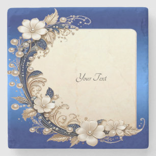 Blauw Witte Bloem Versiering Stenen Onderzetter