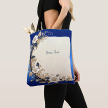 Blauw Witte Bloem Versiering Tote Tas