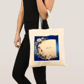 Blauw Witte Bloem Versiering Tote Tas (Voorkant (product))