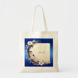 Blauw Witte Bloem Versiering Tote Tas