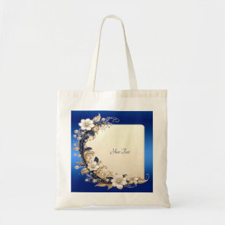 Blauw Witte Bloem Versiering Tote Tas