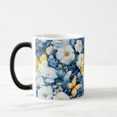 Blauw & Witte Bloem Vlinderpatroon Magische Mok (Links)