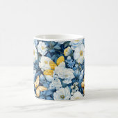 Blauw & Witte Bloem Vlinderpatroon Magische Mok (Center)