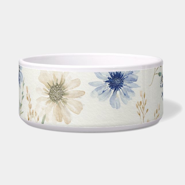 Blauw Witte Bloem  Voerbakje (Voorkant)