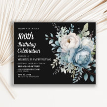 Blauw Witte Bloem Zwarte 100ste Verjaardag Vrouw