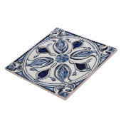 Blauw & Witte Bloemblaadjes Symmetrische Volkskuns Tegeltje (Zijkant)