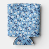 Blauw, witte bloemen:  blikjeskoeler (Voorkant)