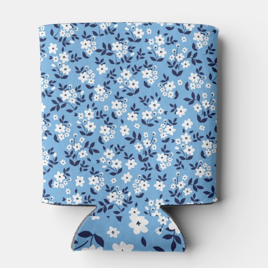 Blauw, witte bloemen:  blikjeskoeler (Achterkant)