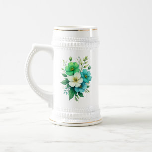 Blauw Witte Bloemen Boeket-57453 Bierpul