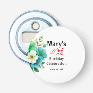 Blauw Witte Bloemen Boeket Verjaardag Sjabloon Button Flesopener