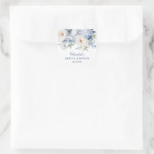 Blauw & Witte Bloemen Bruidsdouche Vierkante Sticker (Tas)