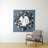 Blauw-witte bloemen bruiloft achtergrond wandkleed (In Situ (horizontaal))