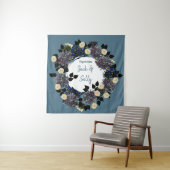 Blauw-witte bloemen bruiloft achtergrond wandkleed (In situ)