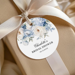 Blauw & Witte Bloemen Bruiloftsshower Favor Tags Bedankjes Labels