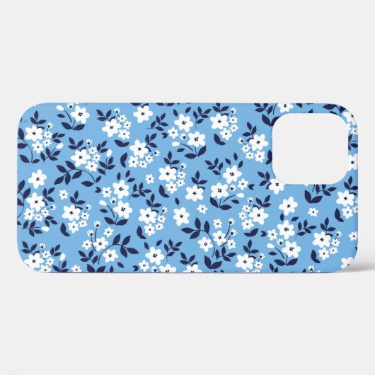 Blauw, witte bloemen: Case-Mate iPhone case (Achterkant (horizontaal))