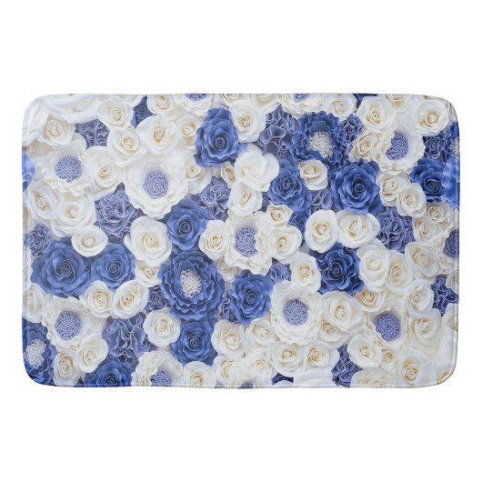 Blauw Witte Bloemen Elegante Girly Badmat (Voorkant)