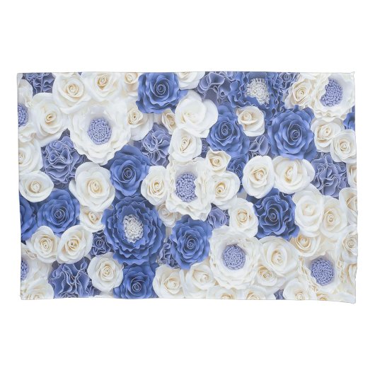Blauw Witte Bloemen Elegante Girly Kussensloop (Voorkant)