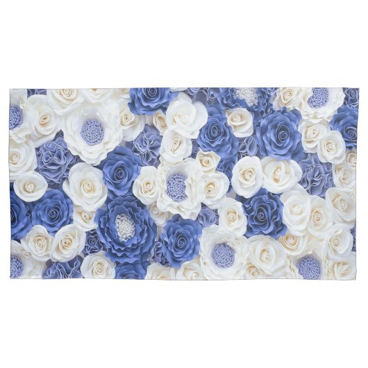 Blauw Witte Bloemen Elegante Girly Kussensloop (Voorkant)