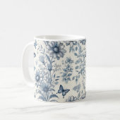Blauw-witte  bloemen en vlinderkoffie koffiemok (Voorkant links)