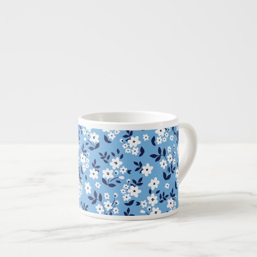Blauw, witte bloemen:  espresso kop (Voorkant rechts)