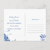 Blauw-witte bloemen foto Save the Date Briefkaart (Achterkant)