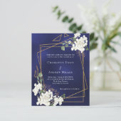 Blauw witte bloemen geometrische bruiloft uitnodig (Staand voorkant)