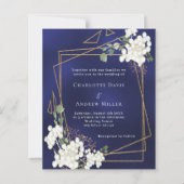 Blauw witte bloemen geometrische bruiloft uitnodig (Voorkant)