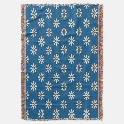 Blauw-witte Bloemen Gooi Deken (Voorkant Verticaal)