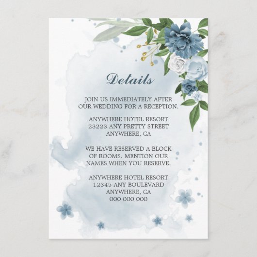 blauw - witte bloemen - groen - details informatiekaartje (Voorkant)