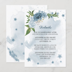 blauw - witte bloemen - groen - details informatiekaartje