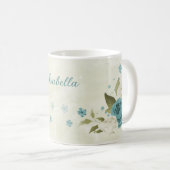 blauw witte bloemen groen koffiemok (Voorkant rechts)