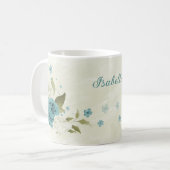 blauw witte bloemen groen koffiemok (Voorkant links)