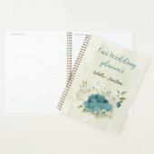 blauw witte bloemen groen trouwen planner (Display)