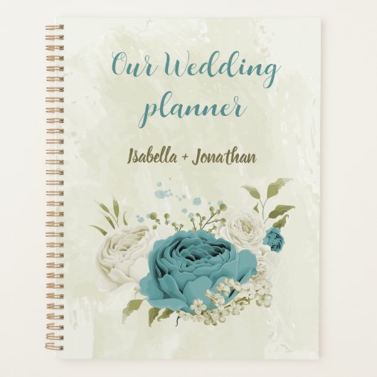 blauw witte bloemen groen trouwen planner (Voorkant)