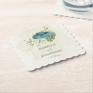 blauw witte bloemen groen trouwfeest kartonnen onderzetters