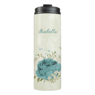 blauw witte bloemen groen trouwfeest thermosbeker
