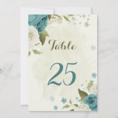 Blauw Witte Bloemen Groene Tafel Nummer Kaart (Voorkant)