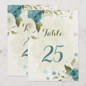 Blauw Witte Bloemen Groene Tafel Nummer Kaart (Voorkant / Achterkant)