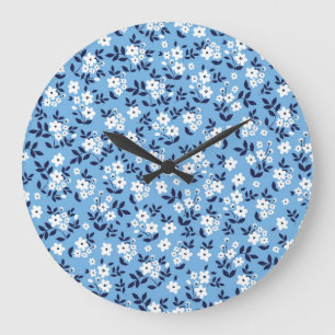 Blauw, witte bloemen:  grote klok