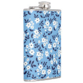 Blauw, witte bloemen:  heupfles (Rechts)