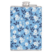 Blauw, witte bloemen:  heupfles (Achterkant)