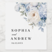 Blauw & Witte Bloemen Huwelijkswijn Label Wijn Etiket (Enkel label)