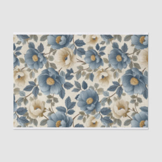 Blauw-witte Bloemen Illustratie Patroon Tissuepapier