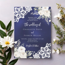 Blauw witte bloemen kant trouwjurk