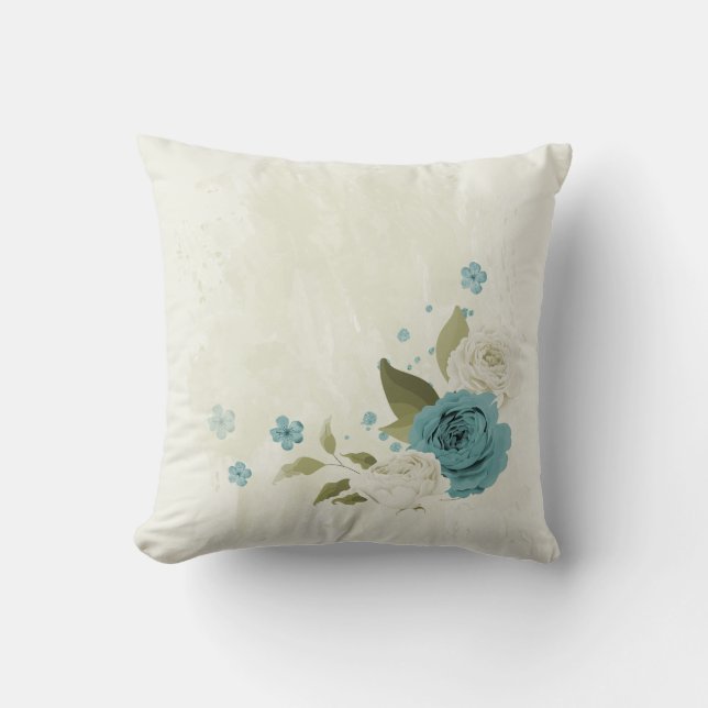blauw-witte bloemen kussen (Voorkant)